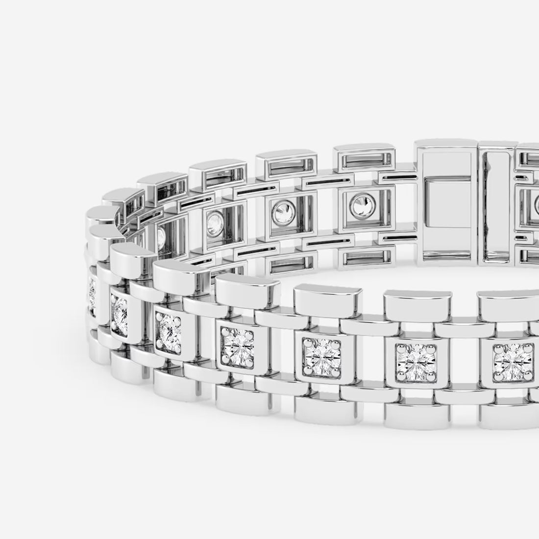 Golden Track Round Lab Grown Diamond Railroad Bracelet