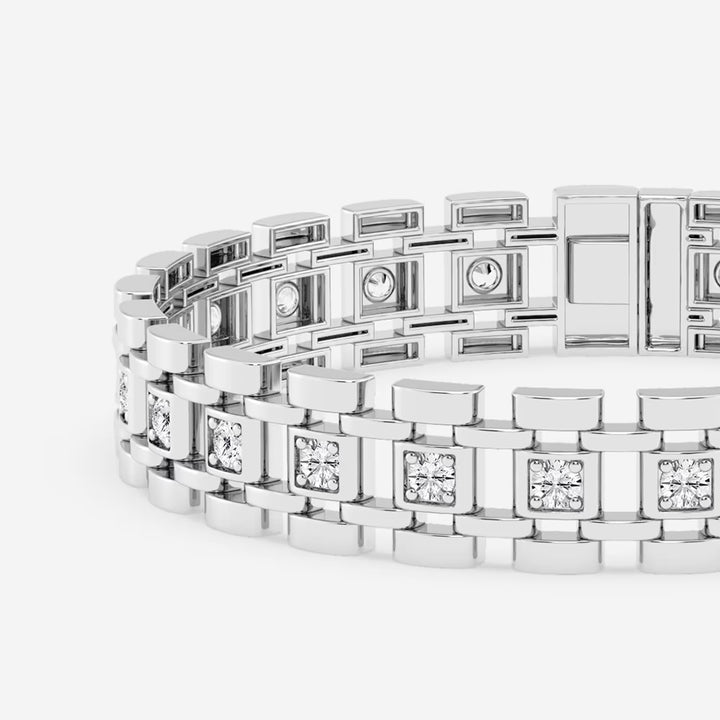 Golden Track Round Lab Grown Diamond Railroad Bracelet