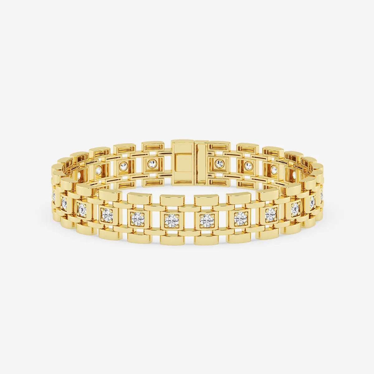 Golden Track Round Lab Grown Diamond Railroad Bracelet