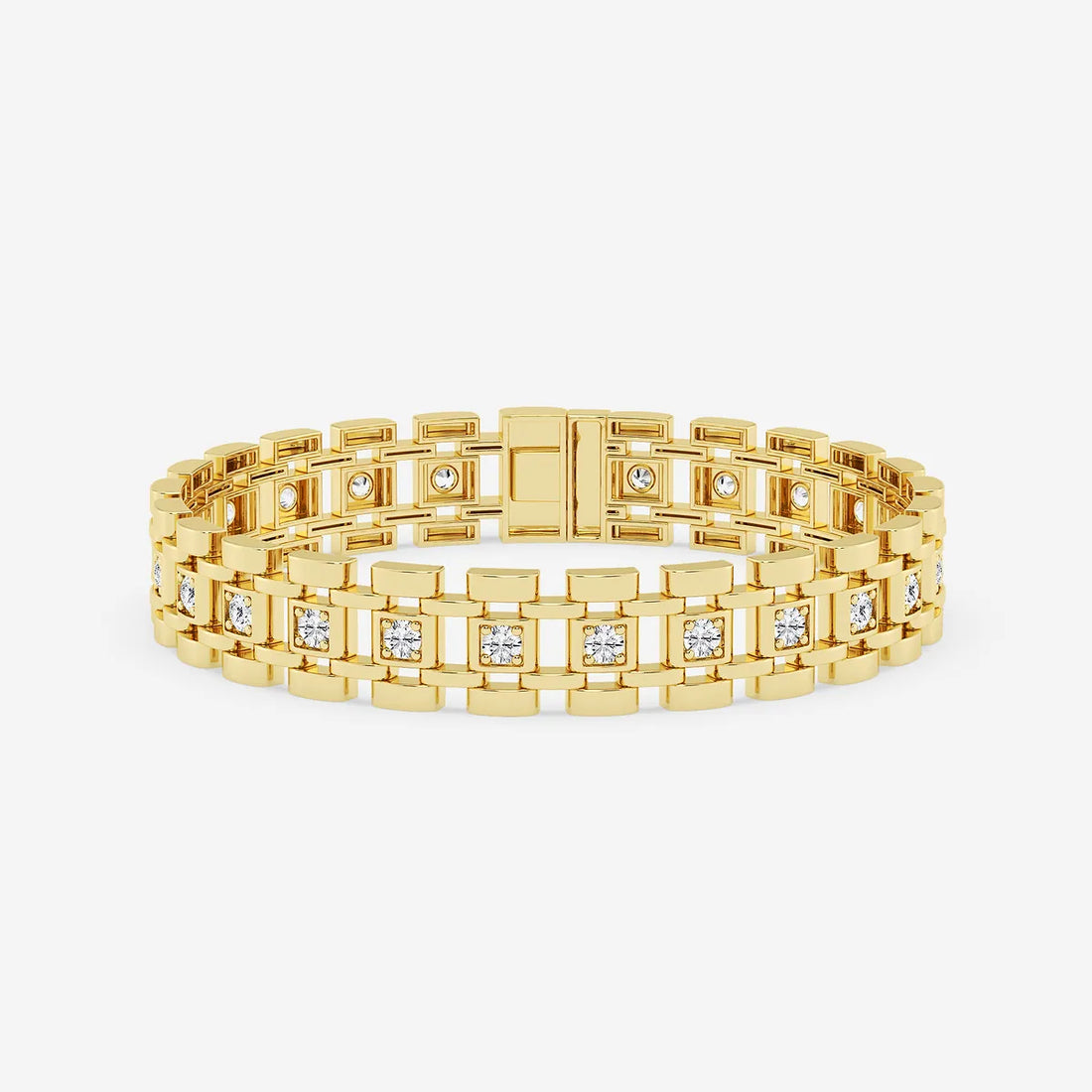 Golden Track Round Lab Grown Diamond Railroad Bracelet