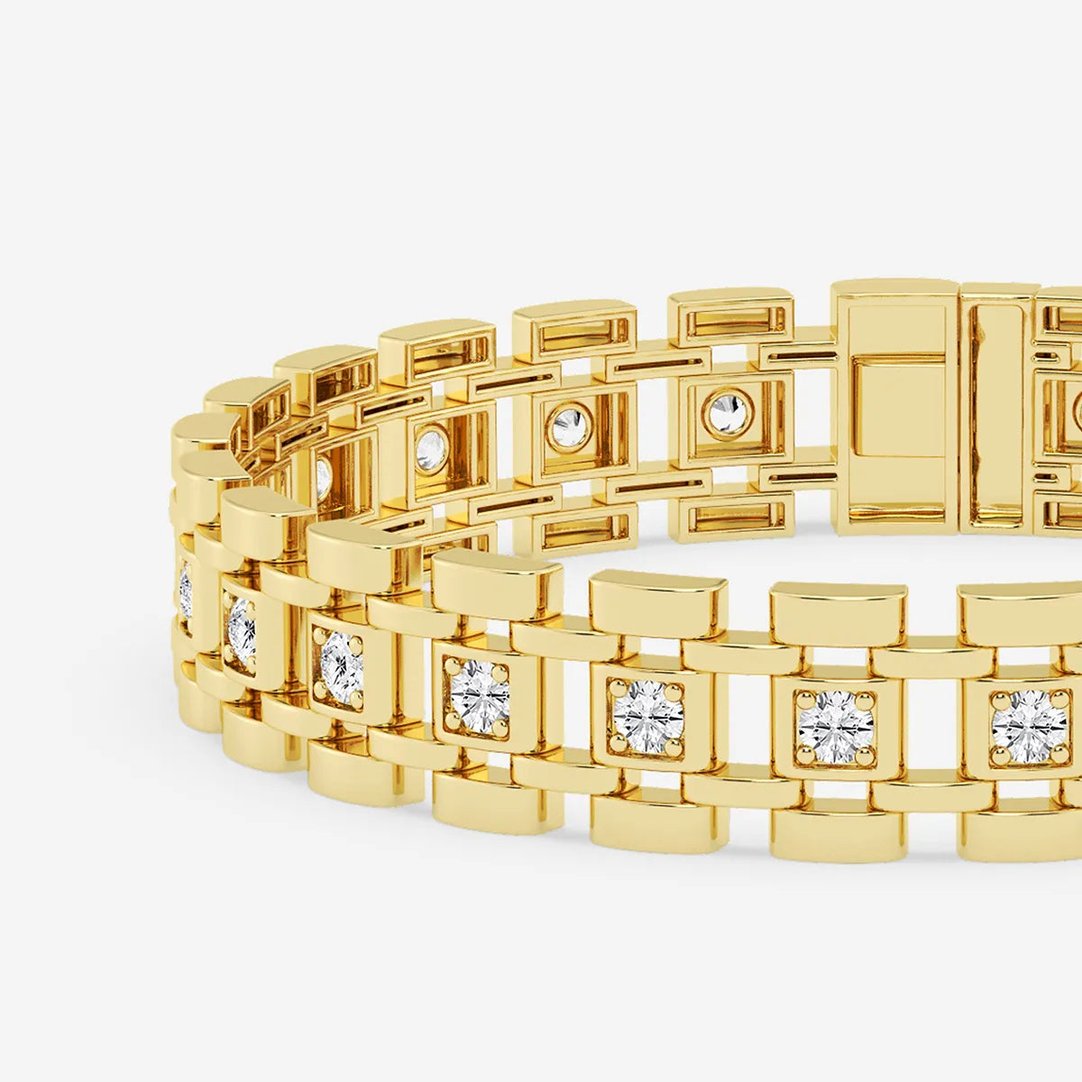 Golden Track Round Lab Grown Diamond Railroad Bracelet