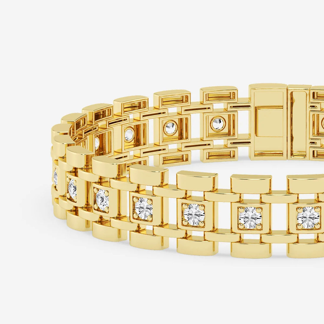 Golden Track Round Lab Grown Diamond Railroad Bracelet