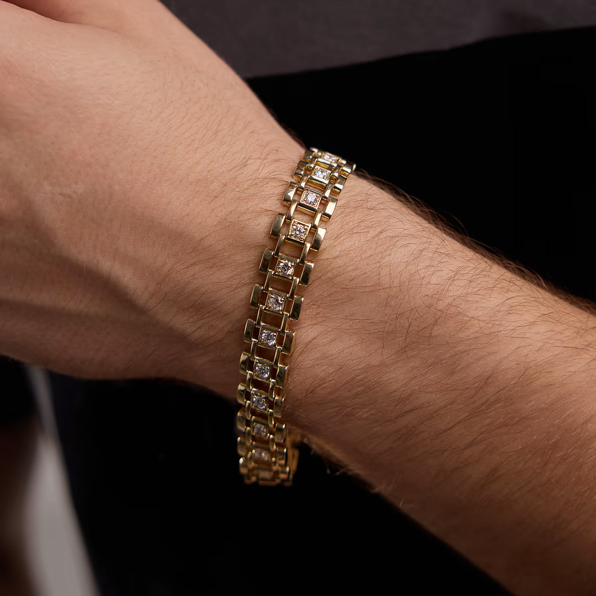 Golden Track Round Lab Grown Diamond Railroad Bracelet