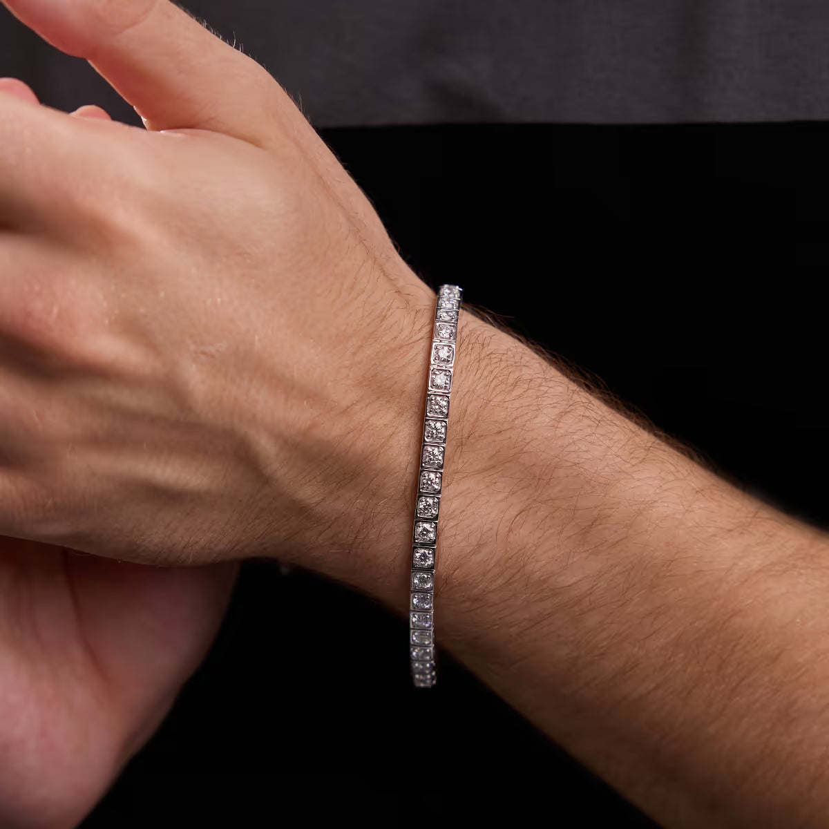 Rosé Modern Square Bezel Round Lab Grown Diamond Tennis Bracelet