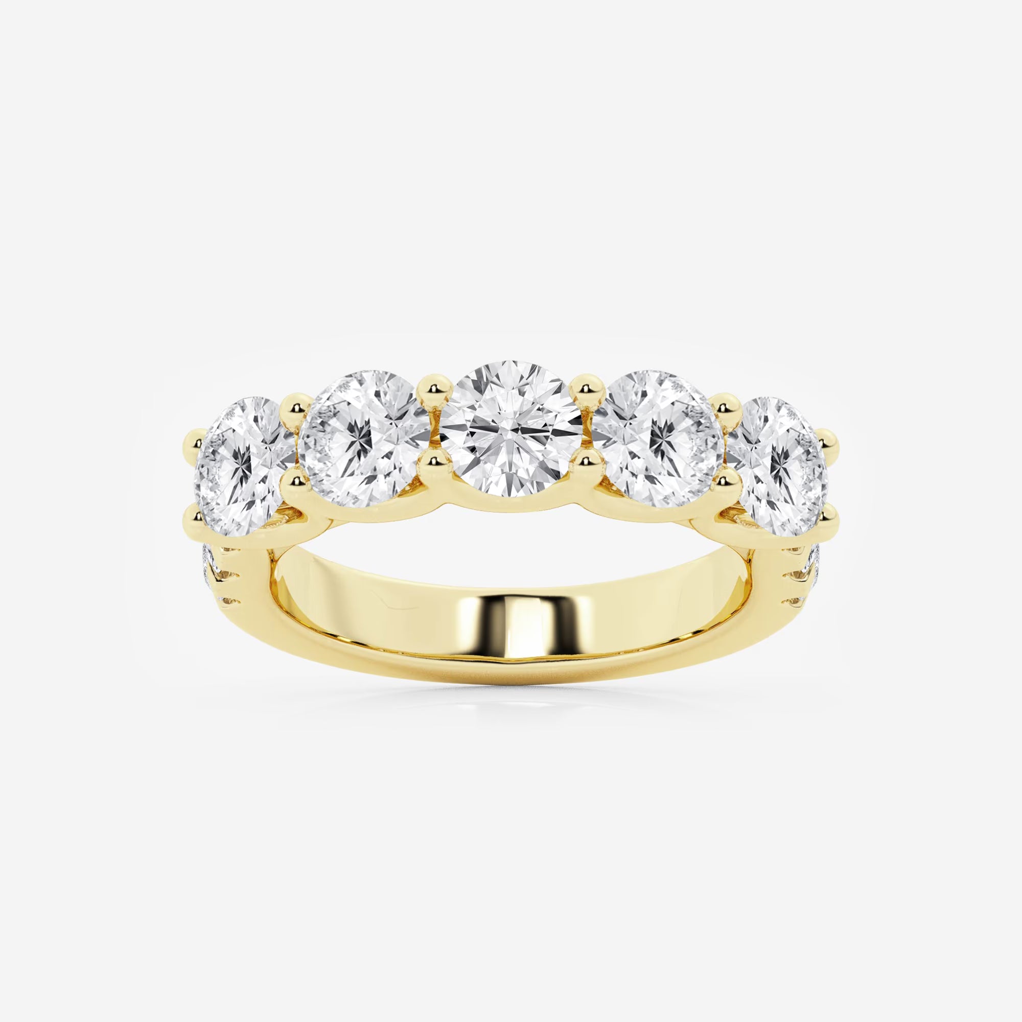 Round Lab Grown Diamond Five Stone Band with Side Accent Diamonds