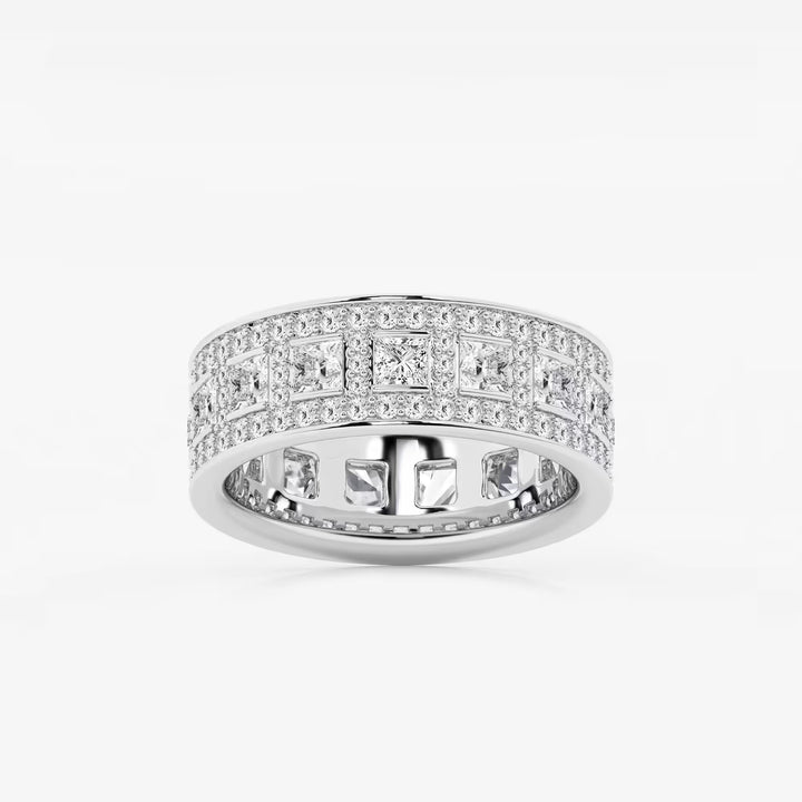 Wide Princess & Round Lab Grown Diamond Channel Set Eternity Band in Solid Gold