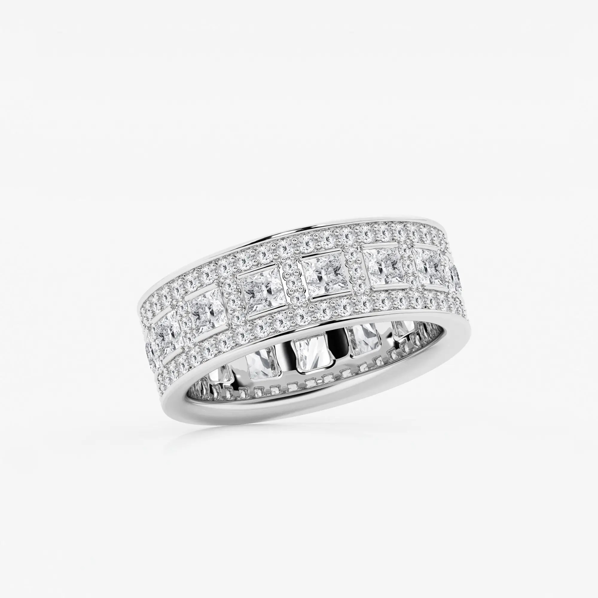 Wide Princess & Round Lab Grown Diamond Channel Set Eternity Band in Solid Gold