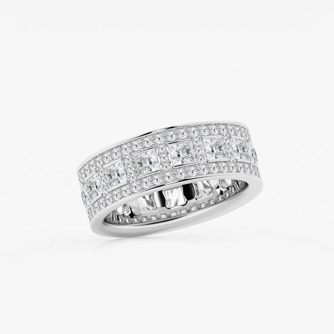 Wide Princess & Round Lab Grown Diamond Channel Set Eternity Band in Solid Gold