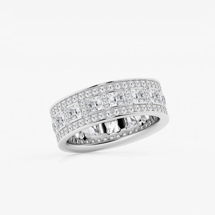 Wide Princess & Round Lab Grown Diamond Channel Set Eternity Band in Solid Gold