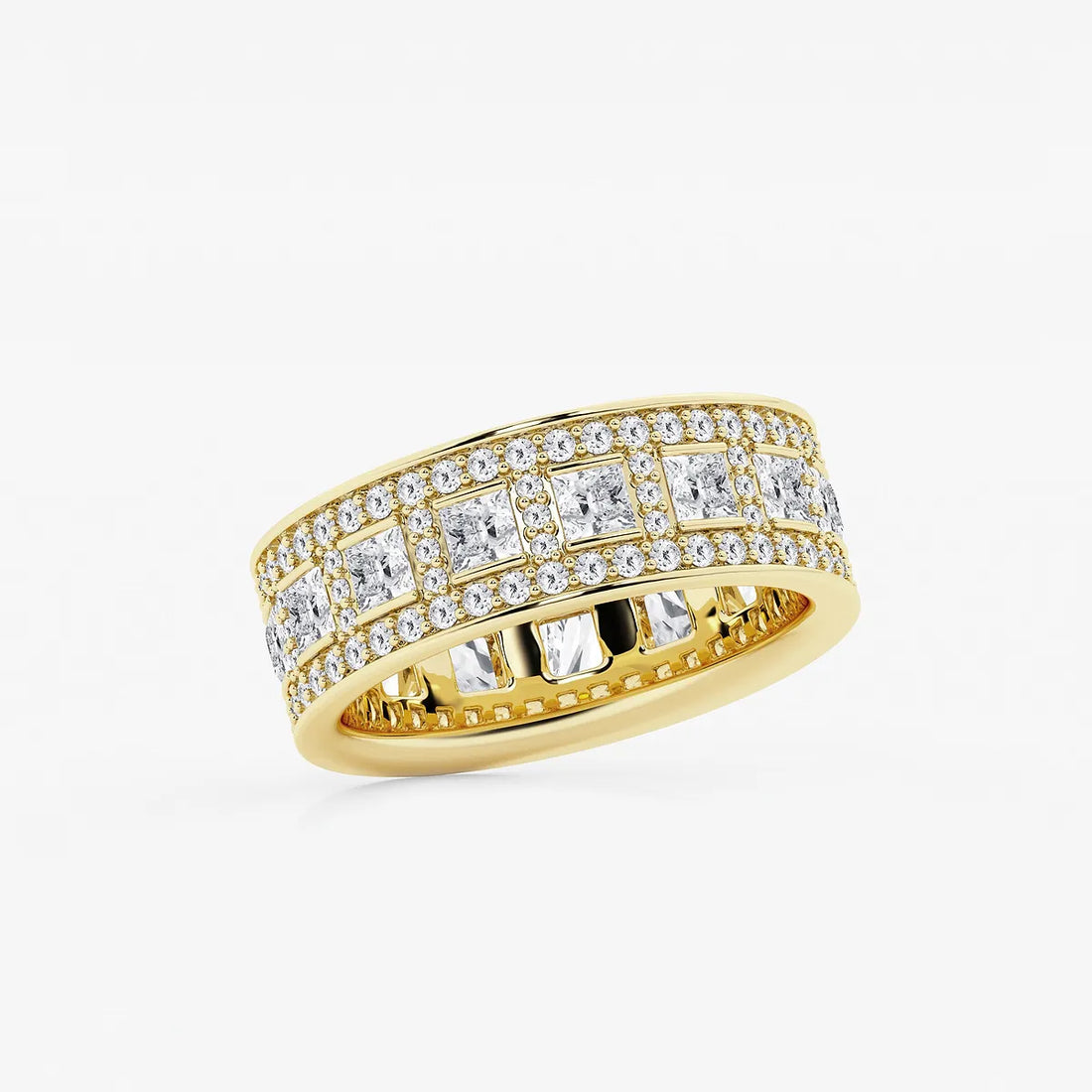 Wide Princess & Round Lab Grown Diamond Channel Set Eternity Band in Solid Gold