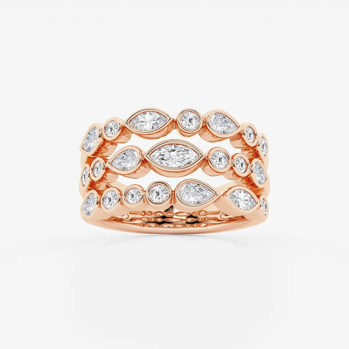 Trioshape Luxe Marquise, Pear & Round Lab-Grown Diamond Three Row Bezel Band
