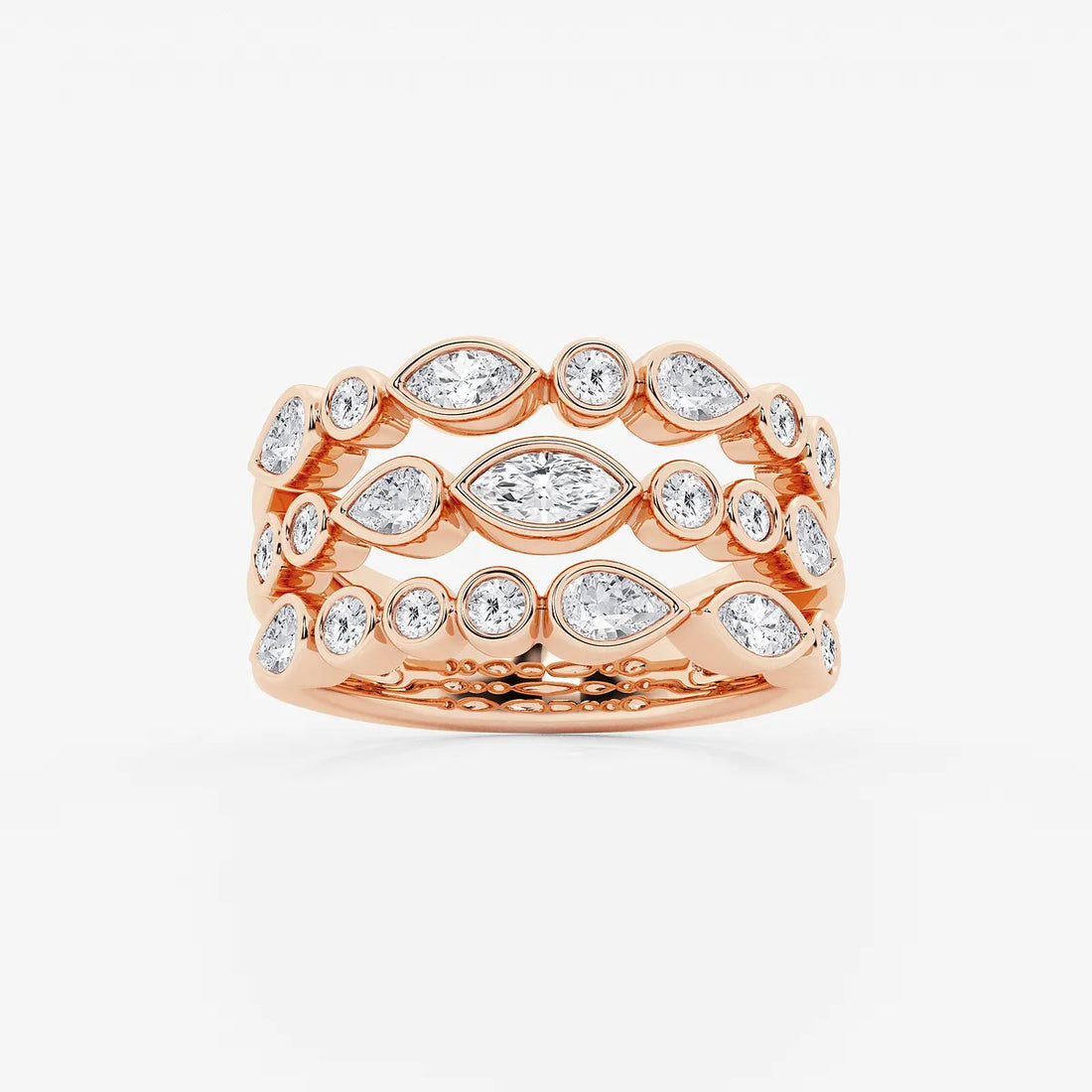 Trioshape Luxe Marquise, Pear & Round Lab-Grown Diamond Three Row Bezel Band