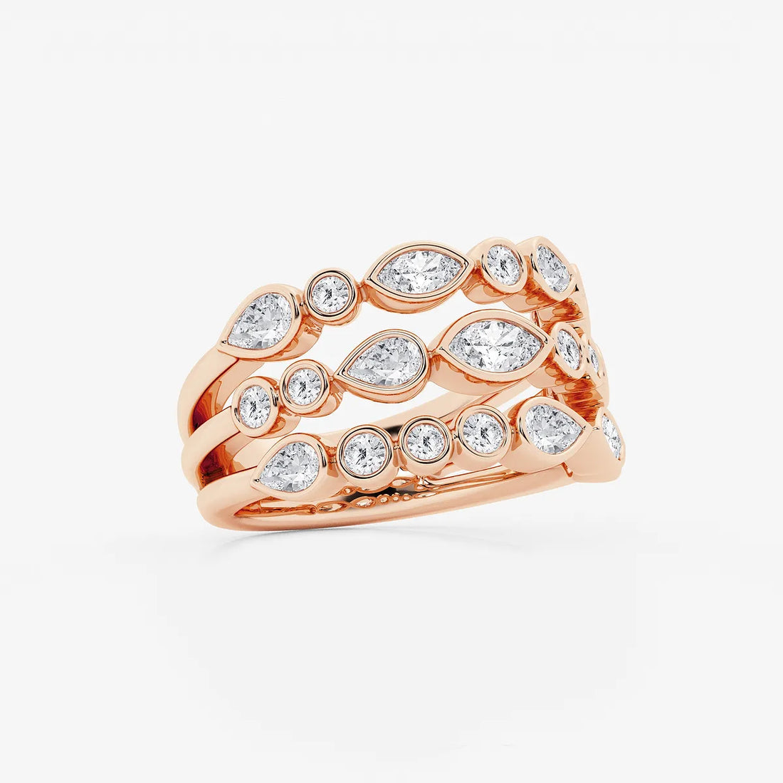 Trioshape Luxe Marquise, Pear & Round Lab-Grown Diamond Three Row Bezel Band