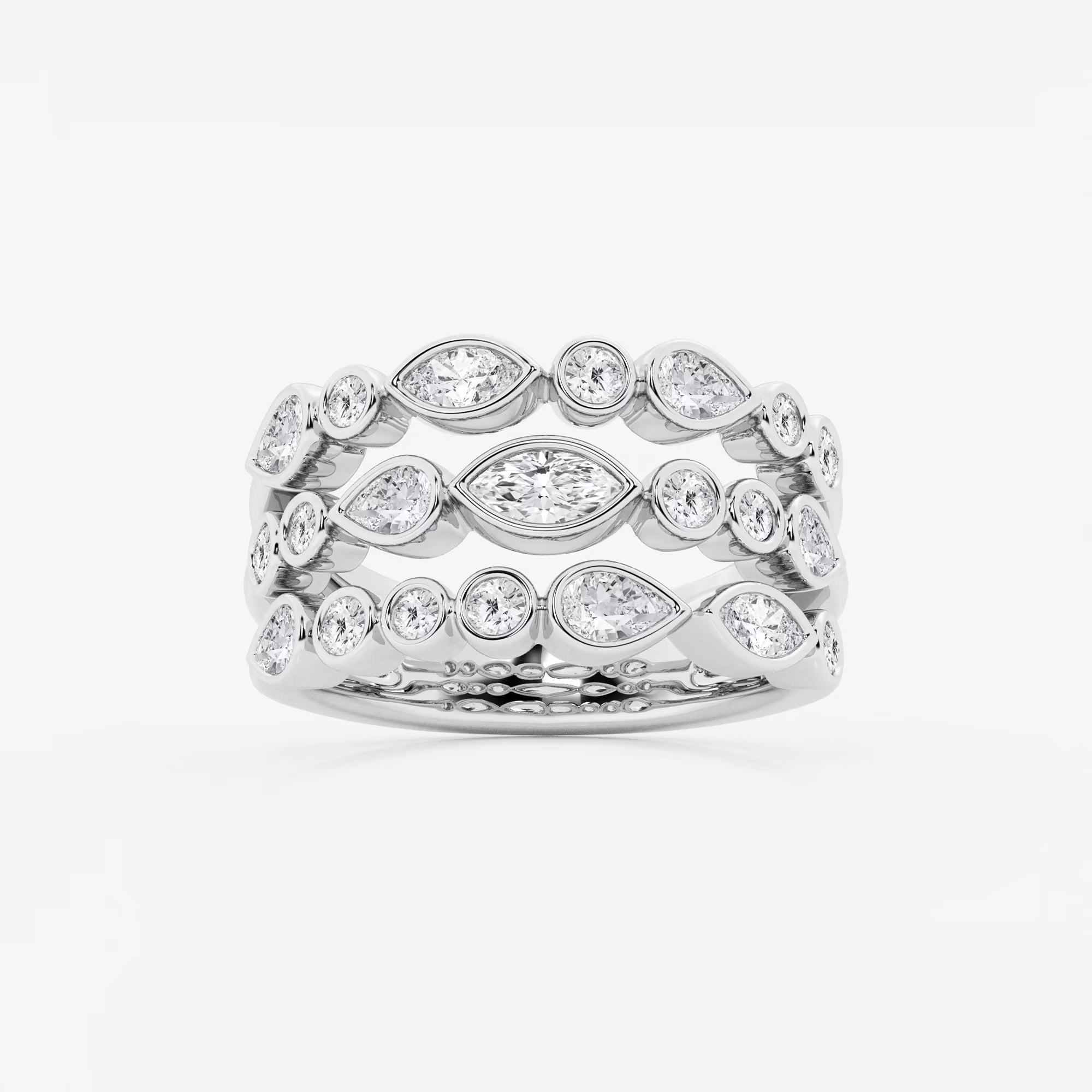 Trioshape Luxe Marquise, Pear & Round Lab-Grown Diamond Three Row Bezel Band