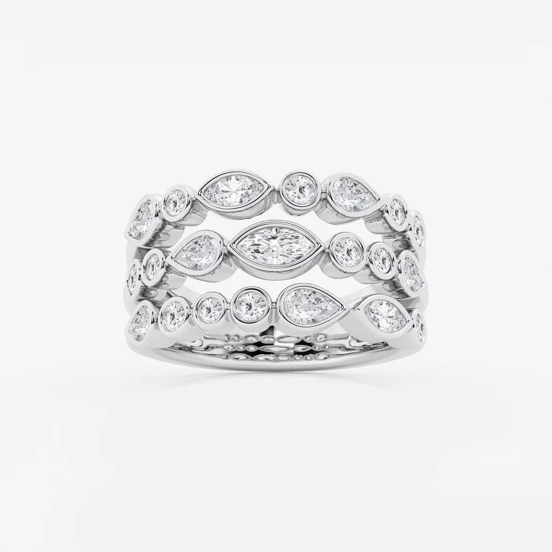 Trioshape Luxe Marquise, Pear & Round Lab-Grown Diamond Three Row Bezel Band