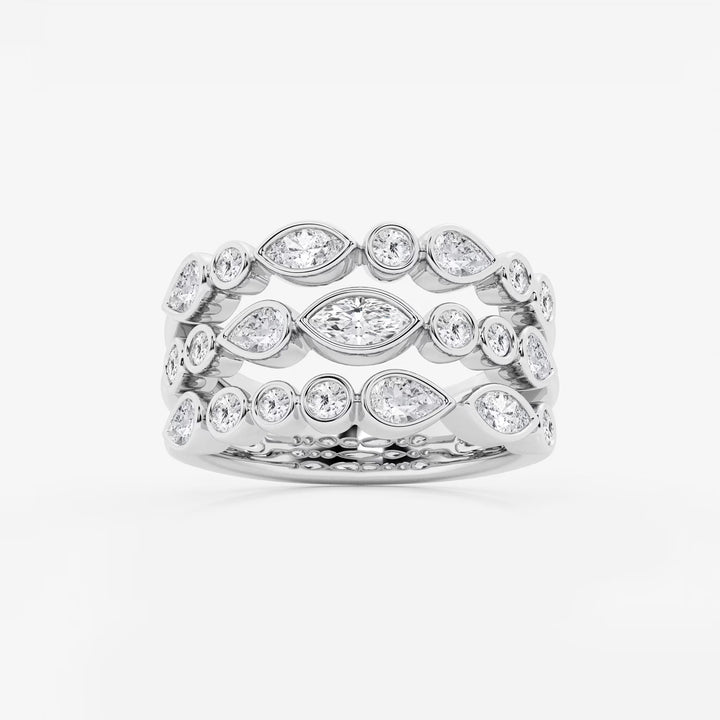 Trioshape Luxe Marquise, Pear & Round Lab-Grown Diamond Three Row Bezel Band