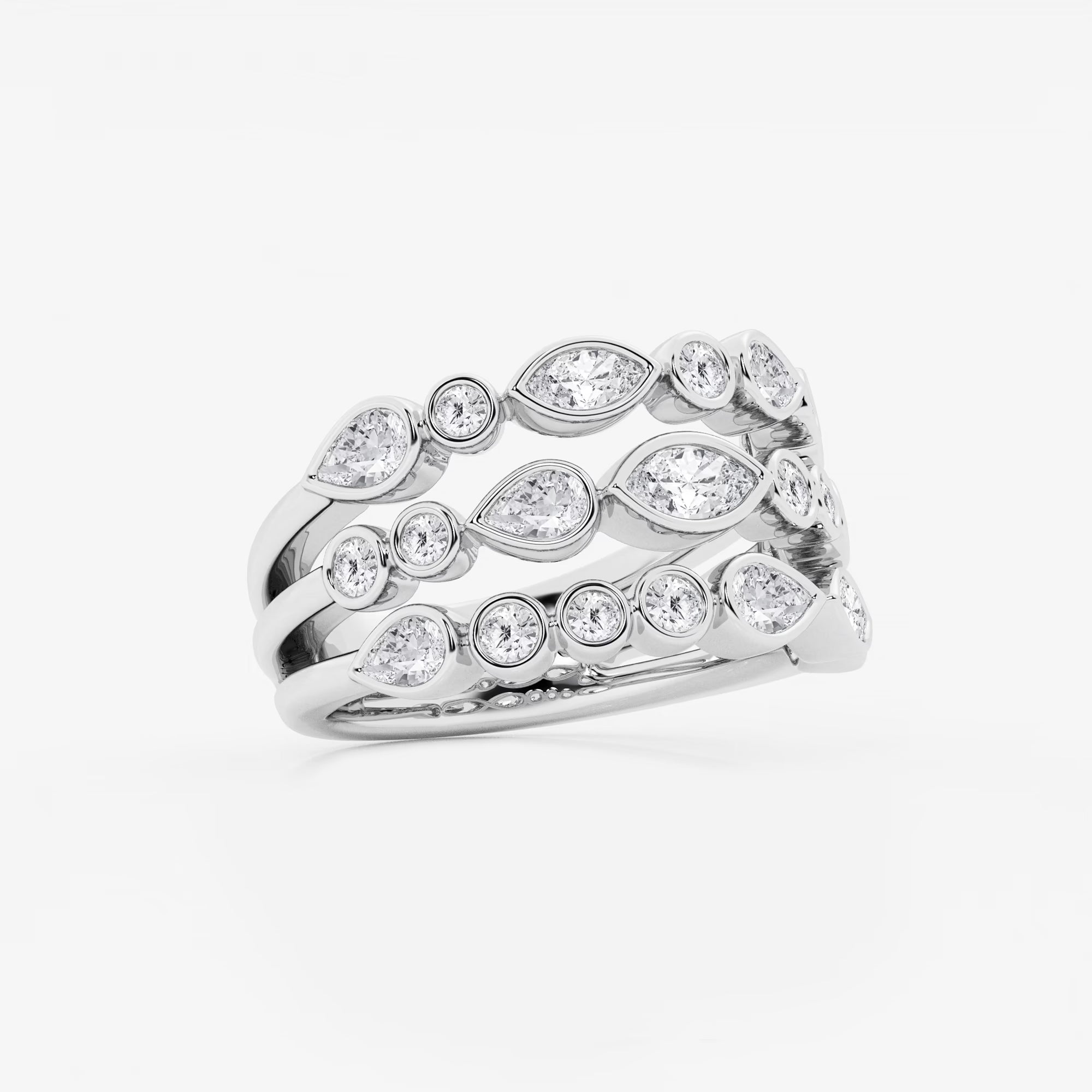 Trioshape Luxe Marquise, Pear & Round Lab-Grown Diamond Three Row Bezel Band