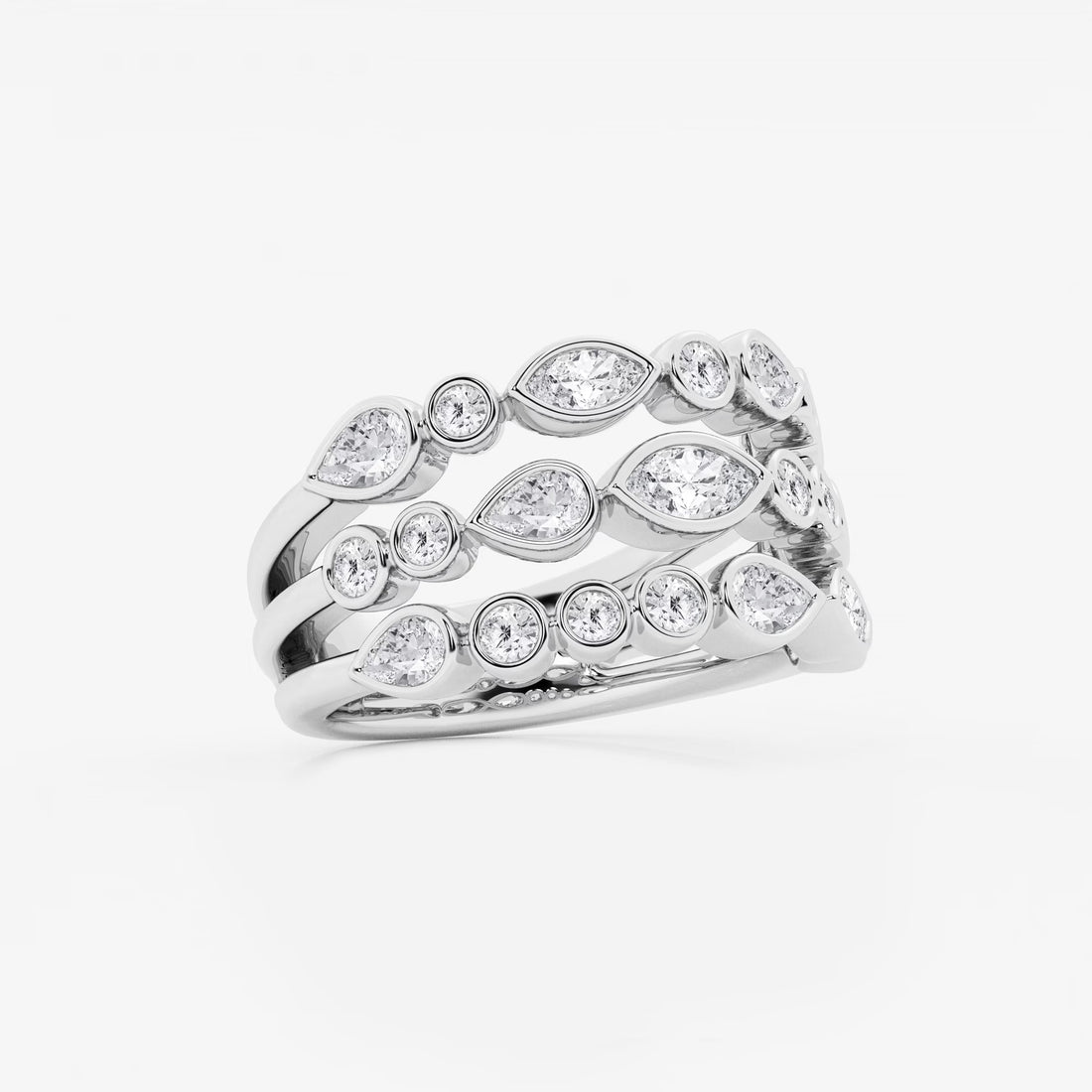 Trioshape Luxe Marquise, Pear & Round Lab-Grown Diamond Three Row Bezel Band
