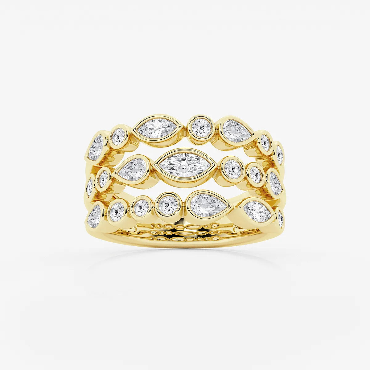 Trioshape Luxe Marquise, Pear & Round Lab-Grown Diamond Three Row Bezel Band