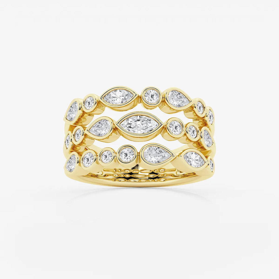 Trioshape Luxe Marquise, Pear & Round Lab-Grown Diamond Three Row Bezel Band