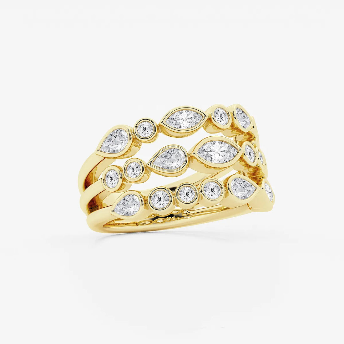 Trioshape Luxe Marquise, Pear & Round Lab-Grown Diamond Three Row Bezel Band