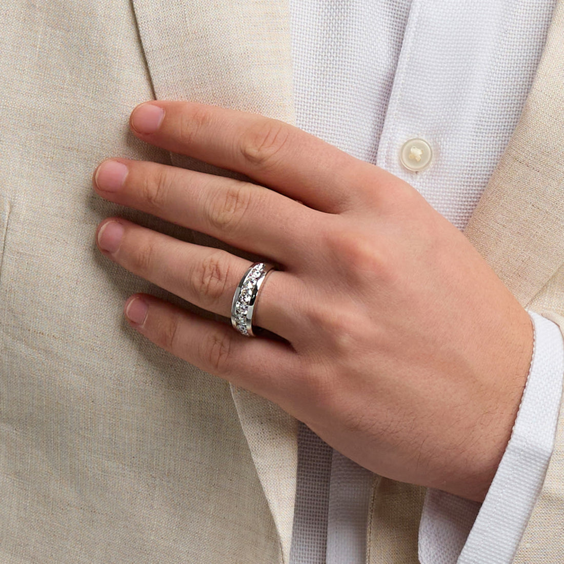 Classic Men’s Round Lab Grown Diamond Channel Set Wedding Band in Solid Gold