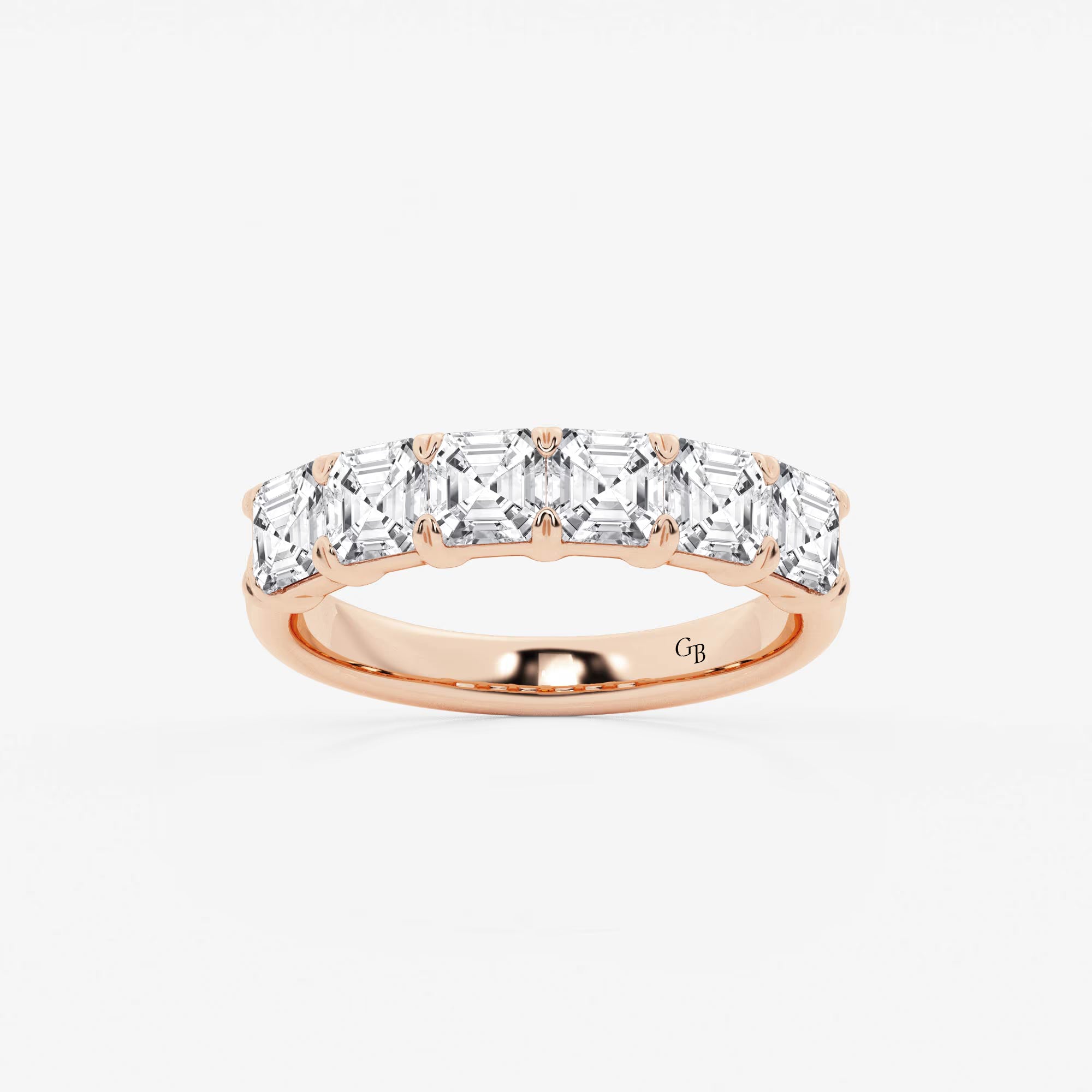 Elegant Asscher Cut Lab Grown Diamond Six Stone Anniversary Band in Solid Gold