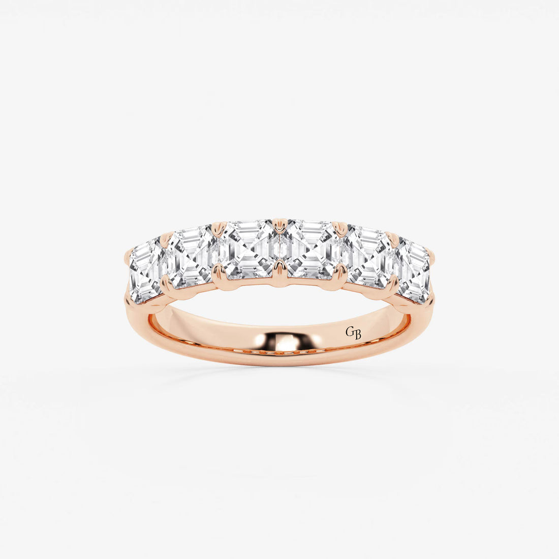 Elegant Asscher Cut Lab Grown Diamond Six Stone Anniversary Band in Solid Gold