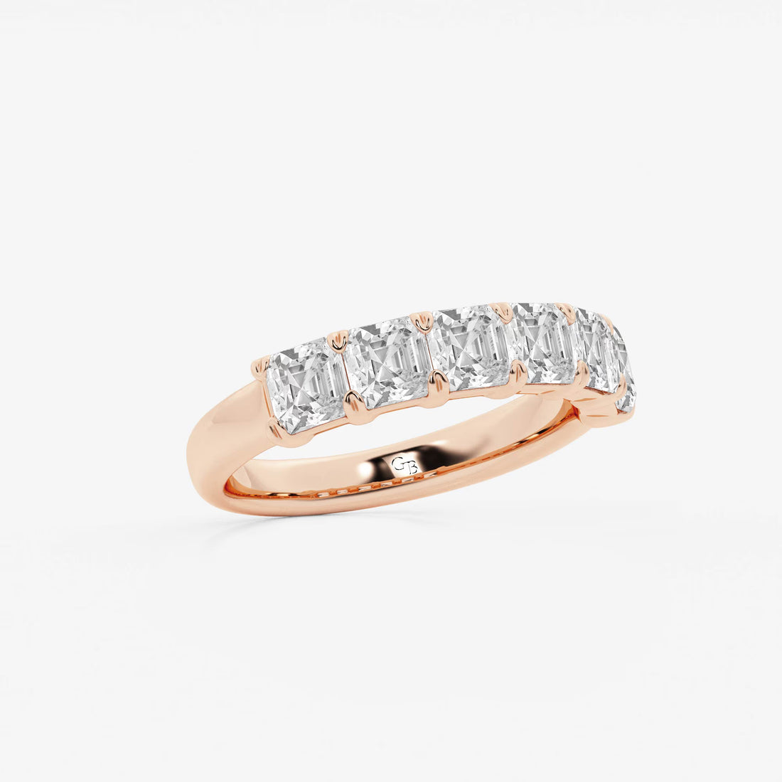 Elegant Asscher Cut Lab Grown Diamond Six Stone Anniversary Band in Solid Gold