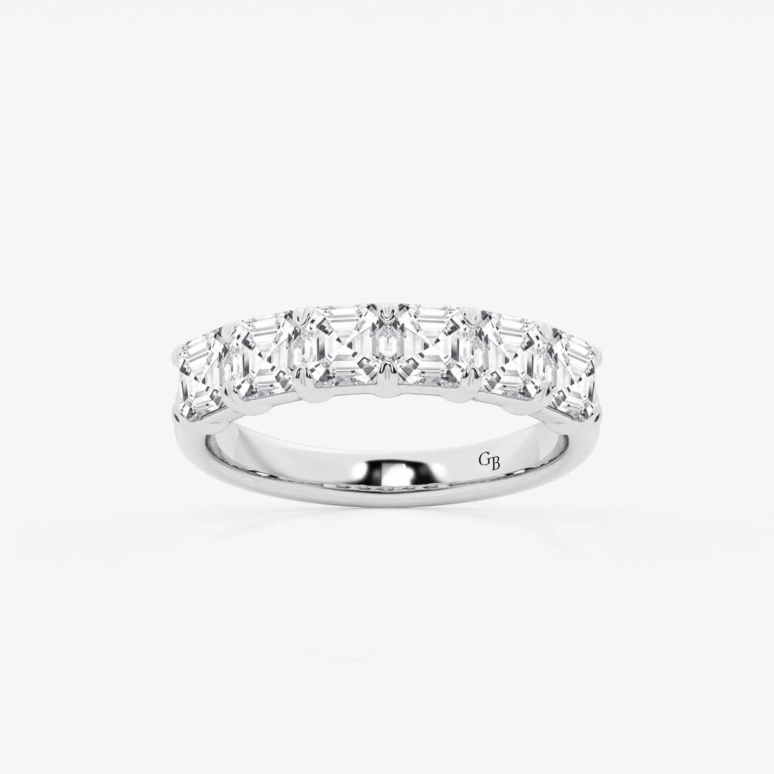 Elegant Asscher Cut Lab Grown Diamond Six Stone Anniversary Band in Solid Gold