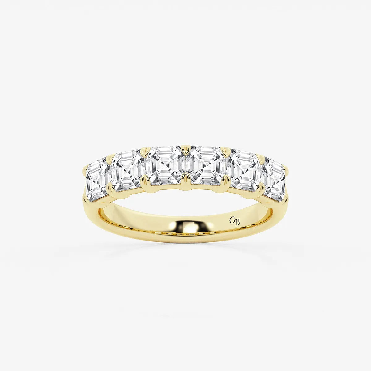Elegant Asscher Cut Lab Grown Diamond Six Stone Anniversary Band in Solid Gold