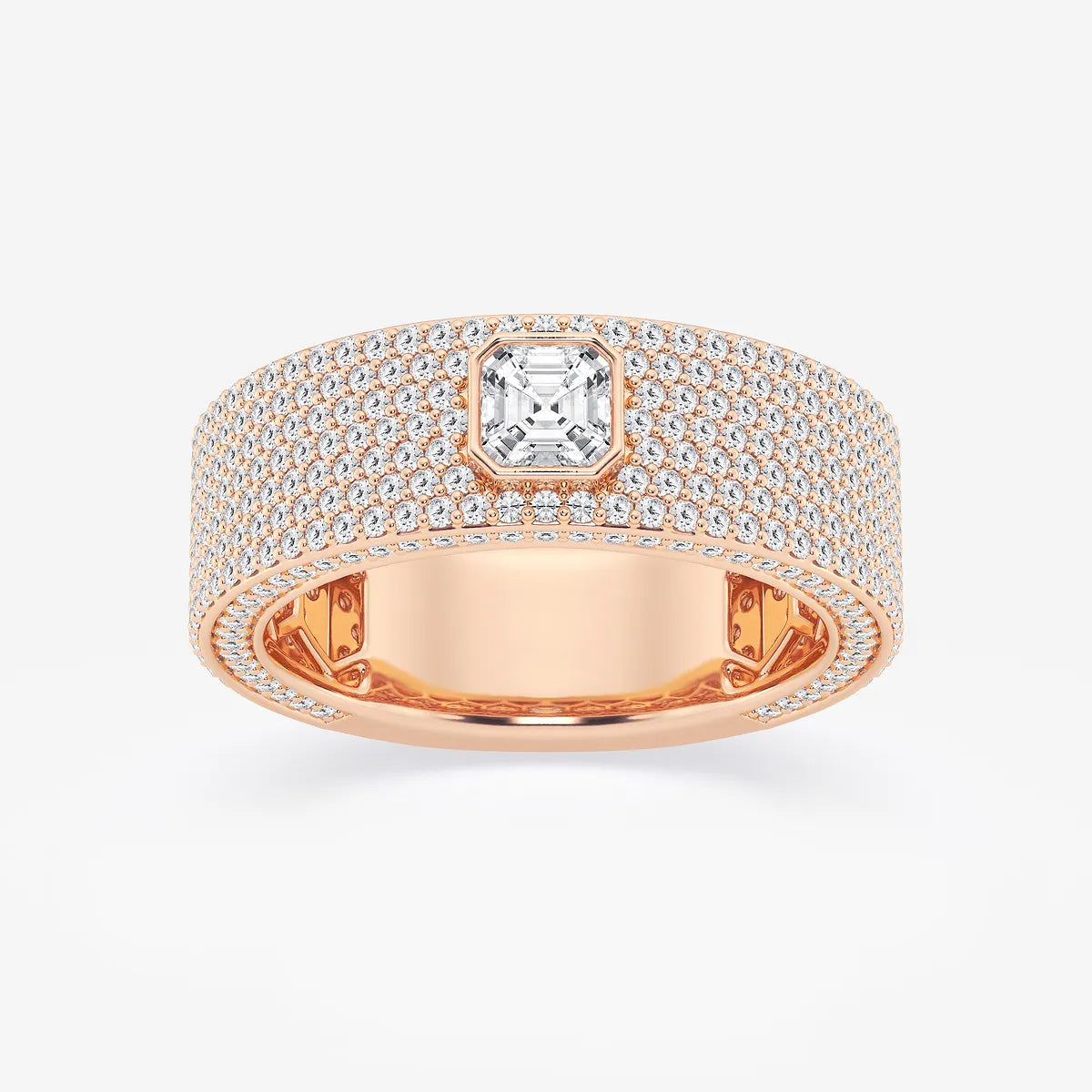 Bold Men's Asscher & Round Lab Grown Diamond Three-Sided Wedding Band