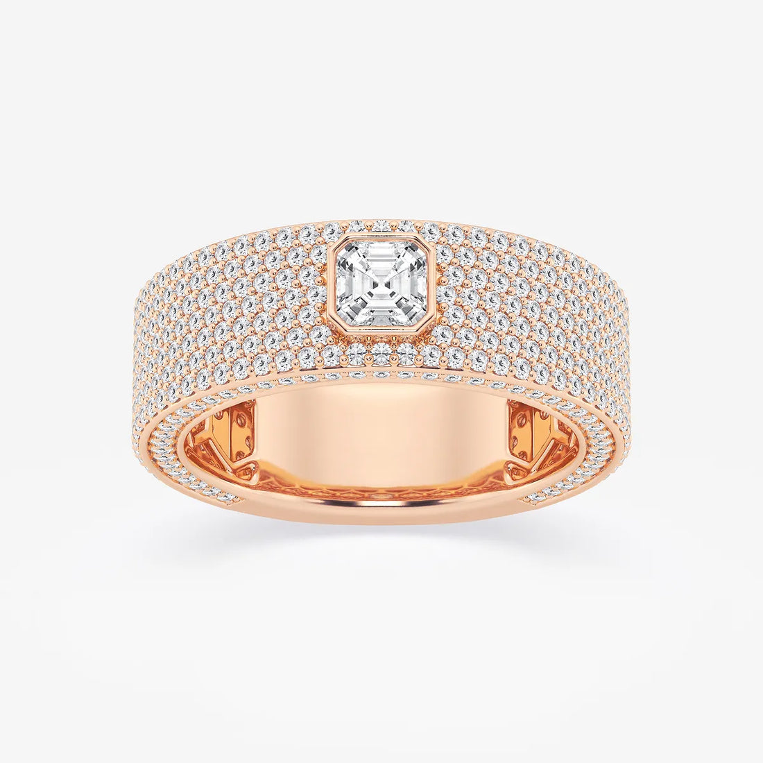 Bold Men's Asscher & Round Lab Grown Diamond Three-Sided Wedding Band