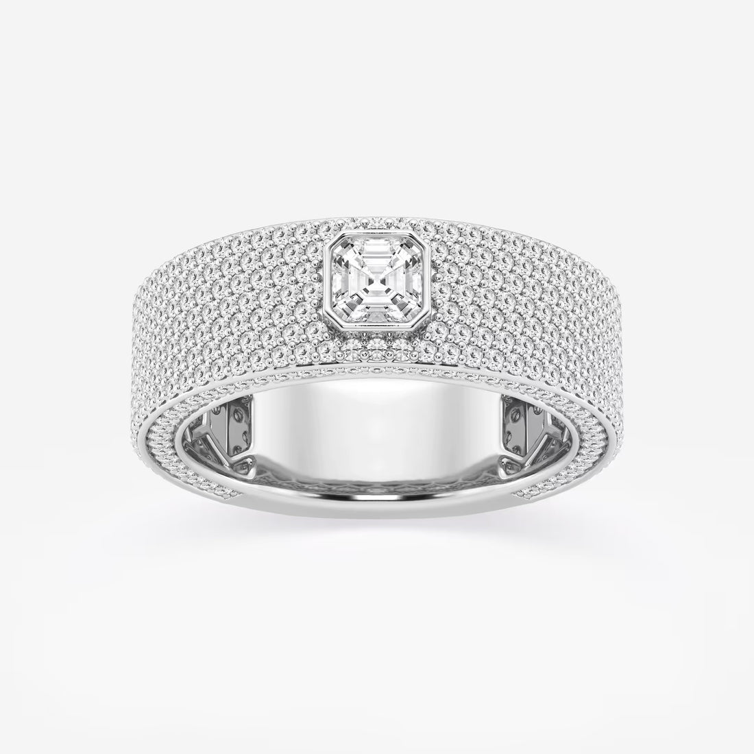 Bold Men's Asscher & Round Lab Grown Diamond Three-Sided Wedding Band