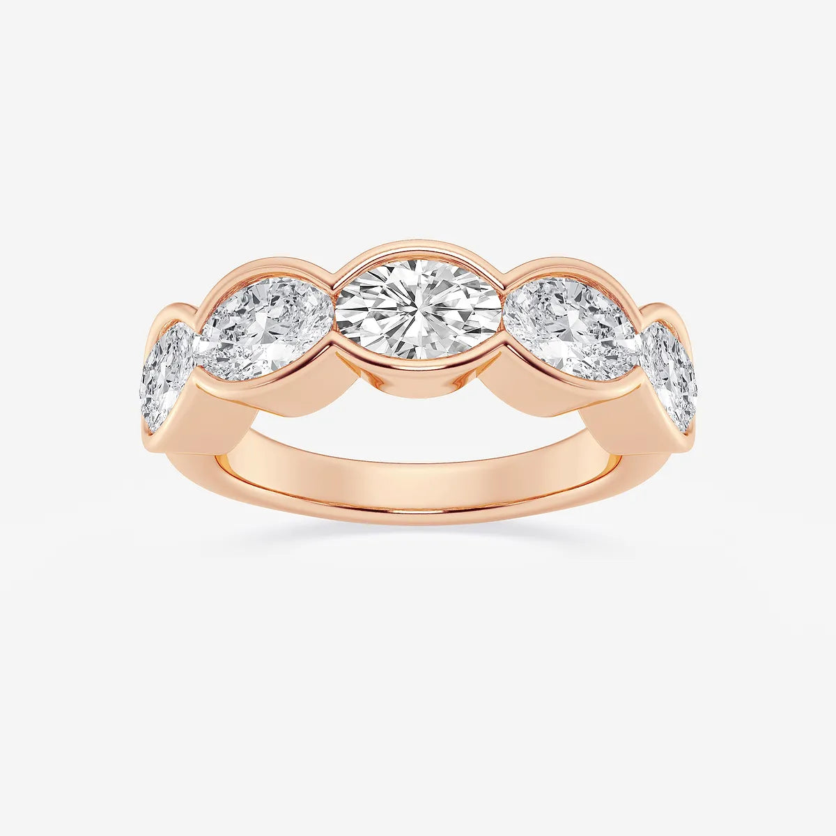 Velora Oval Lab-Grown Diamond Half Bezel Five-Stone Anniversary Band