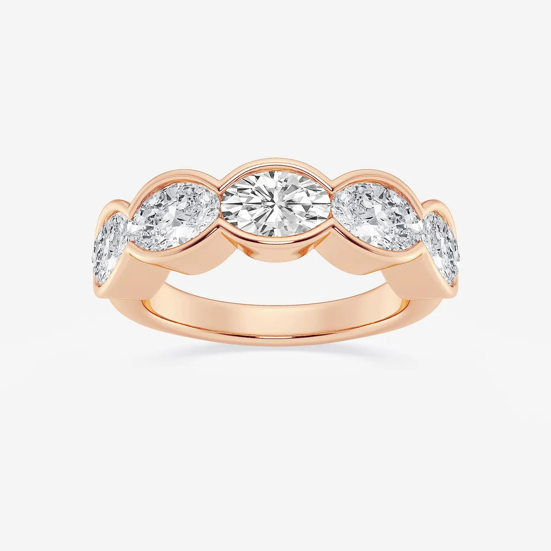 Velora Oval Lab-Grown Diamond Half Bezel Five-Stone Anniversary Band