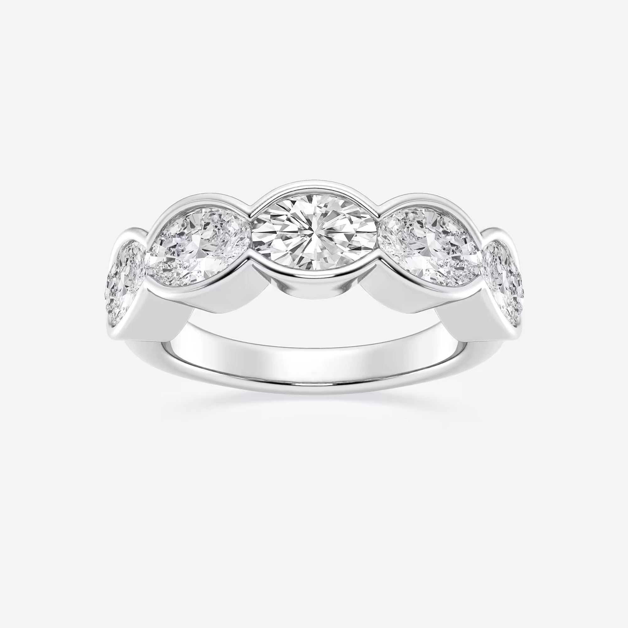 Velora Oval Lab-Grown Diamond Half Bezel Five-Stone Anniversary Band
