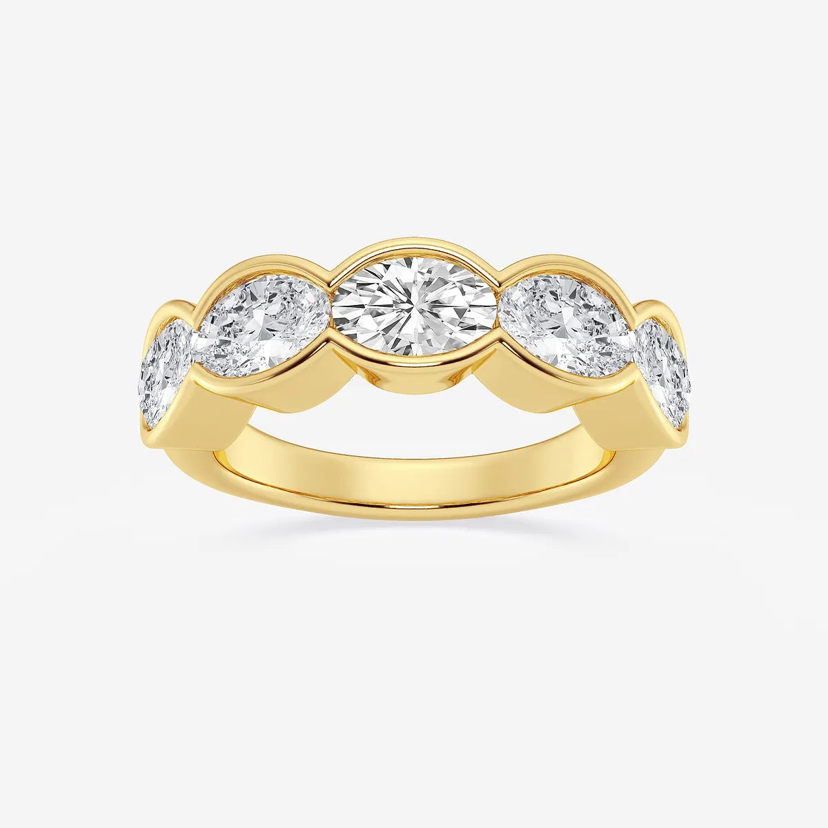 Velora Oval Lab-Grown Diamond Half Bezel Five-Stone Anniversary Band