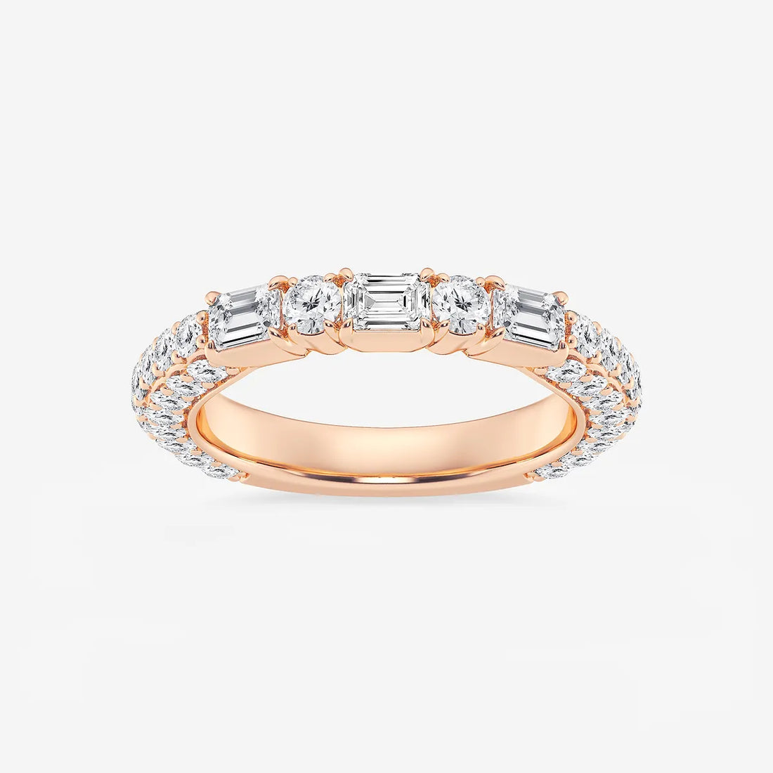 Rovelle Emerald & Round Lab-Grown Diamond Rollover Band