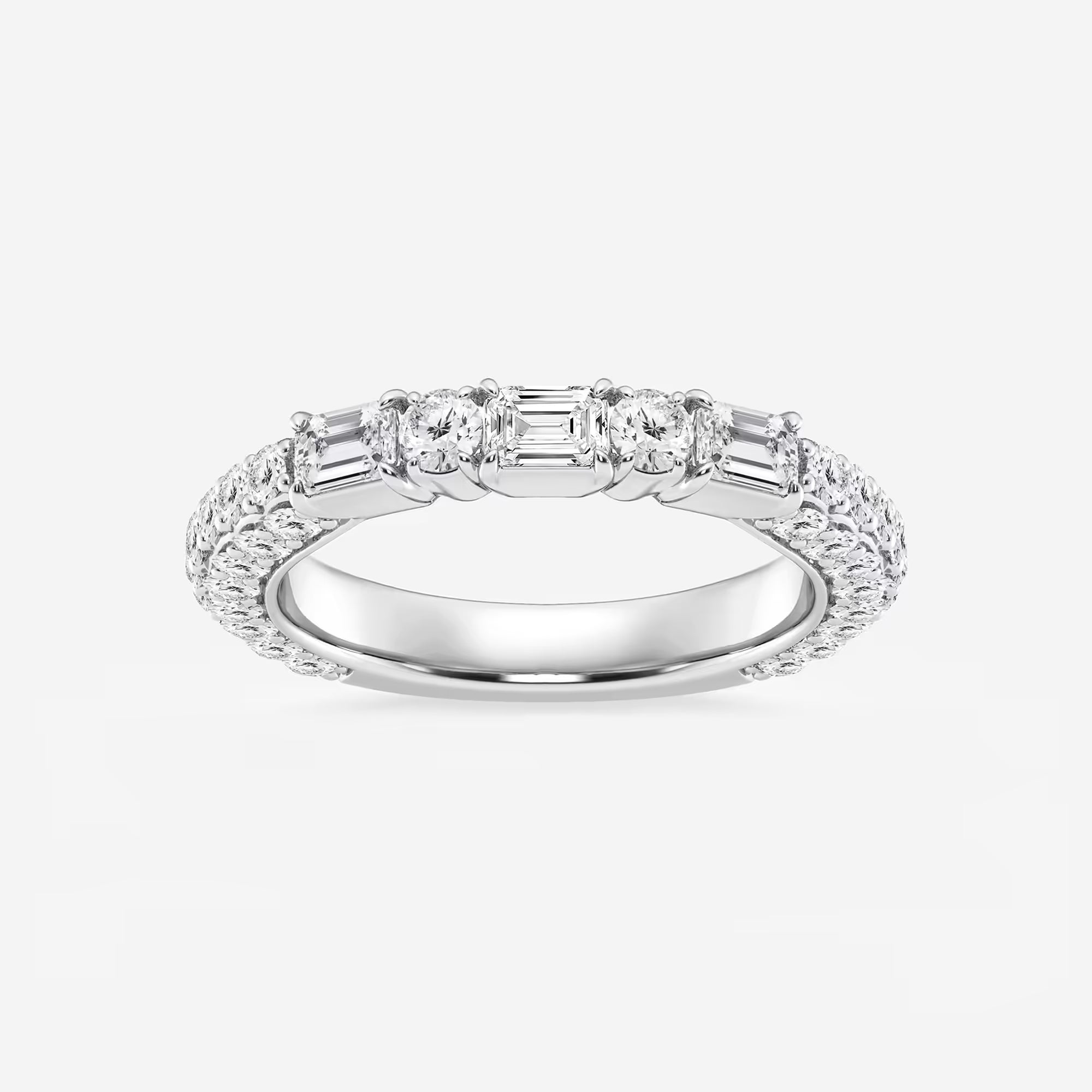 Rovelle Emerald & Round Lab-Grown Diamond Rollover Band