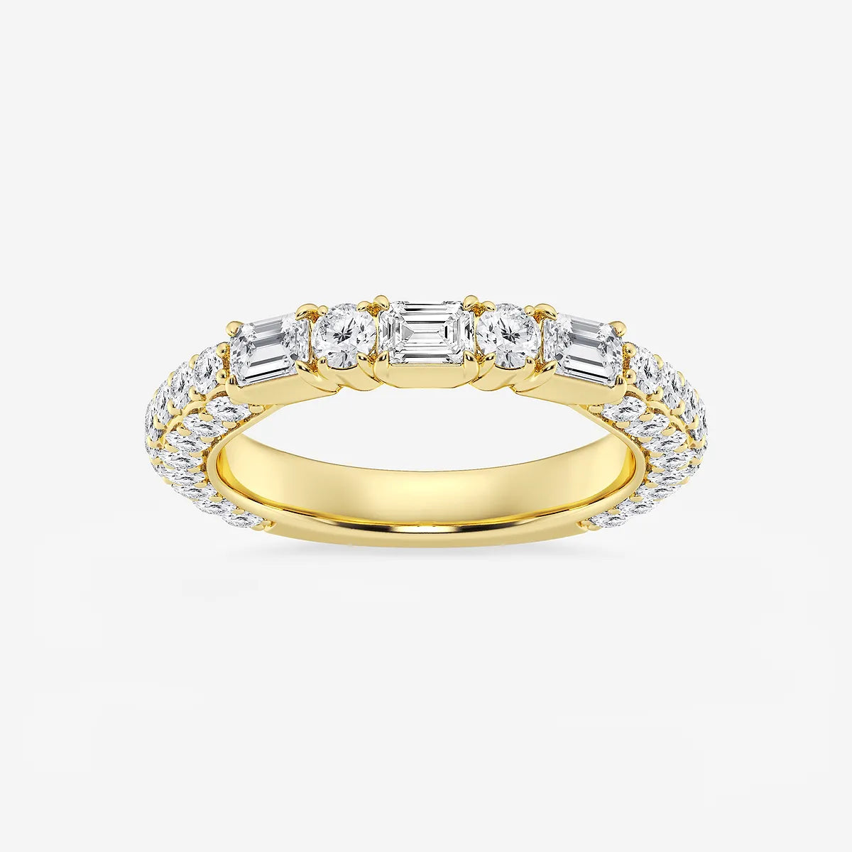 Rovelle Emerald & Round Lab-Grown Diamond Rollover Band