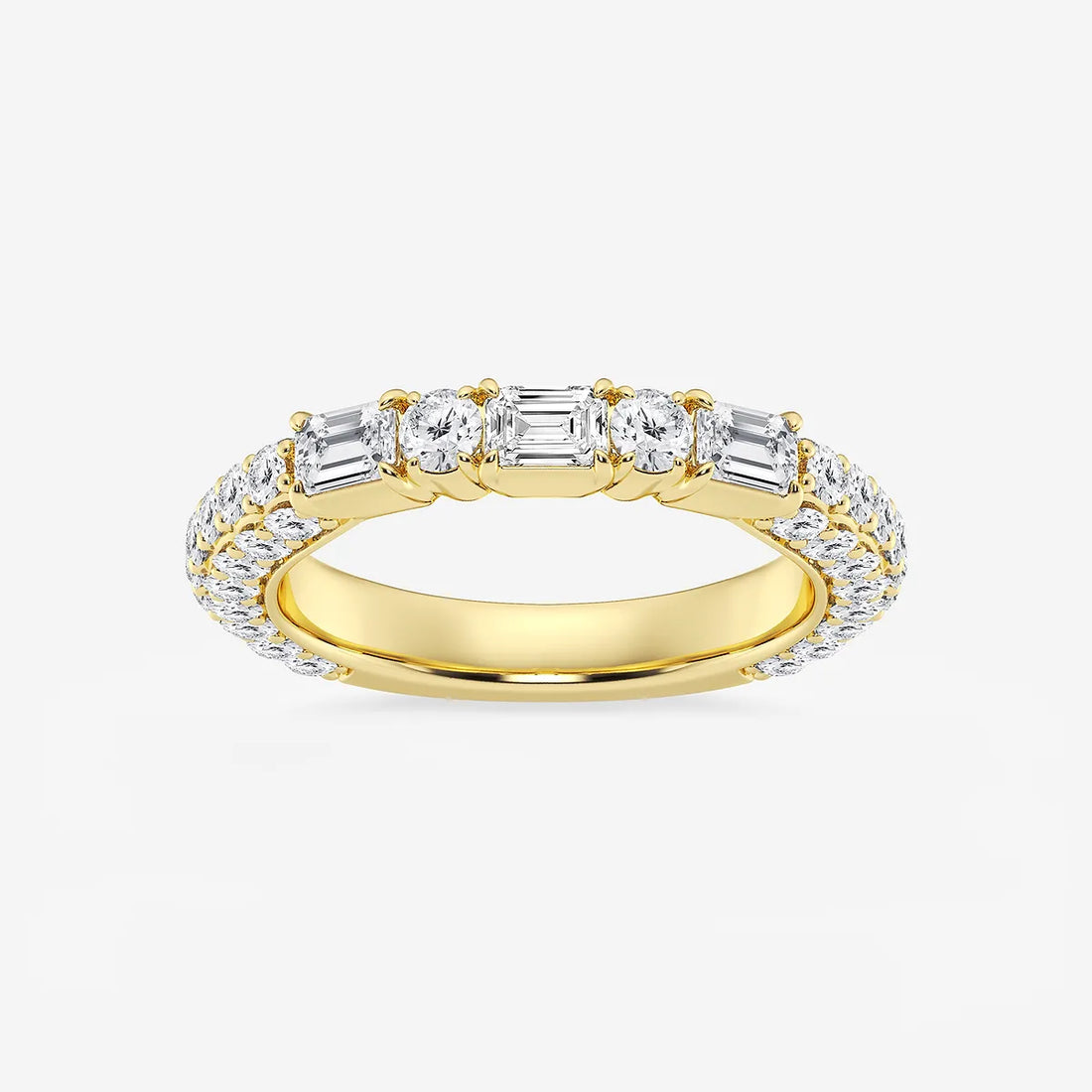 Rovelle Emerald & Round Lab-Grown Diamond Rollover Band
