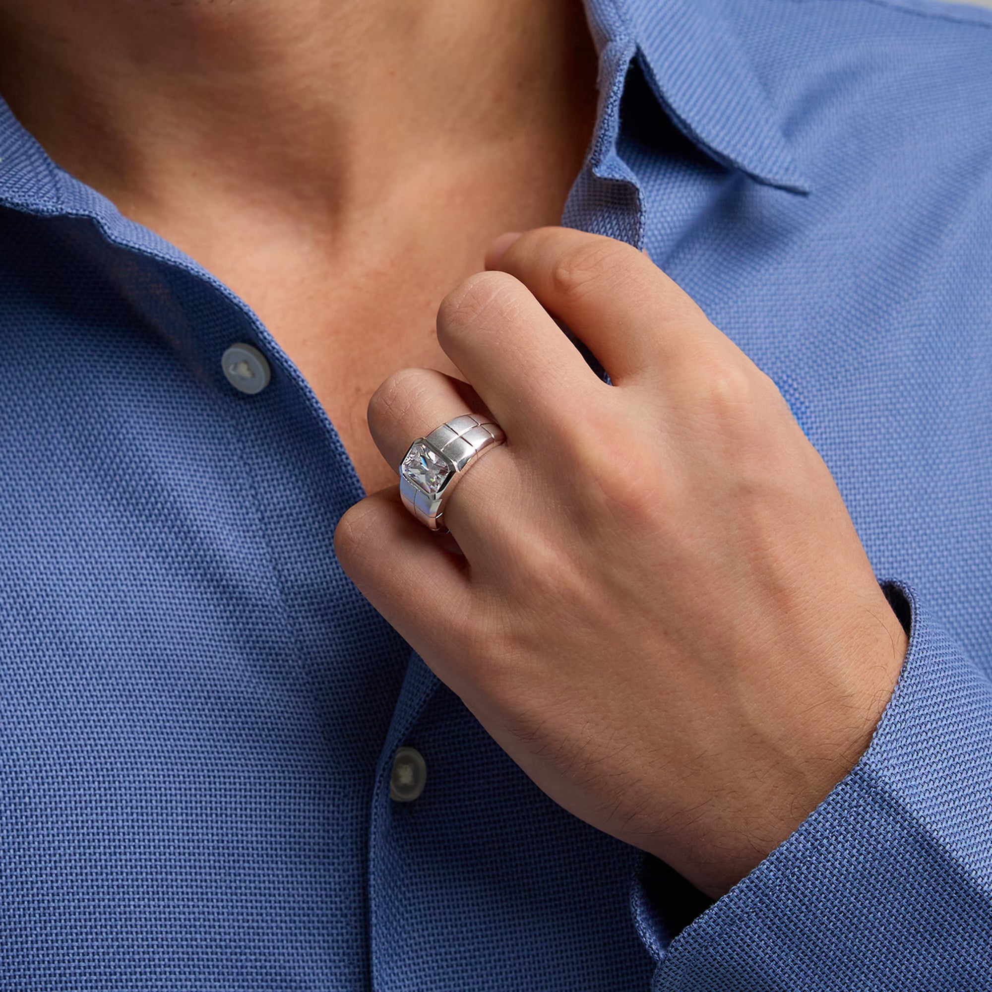 Sophisticated Men's Radiant Lab Grown Diamond Sandblast Finish Solitaire Wedding Band