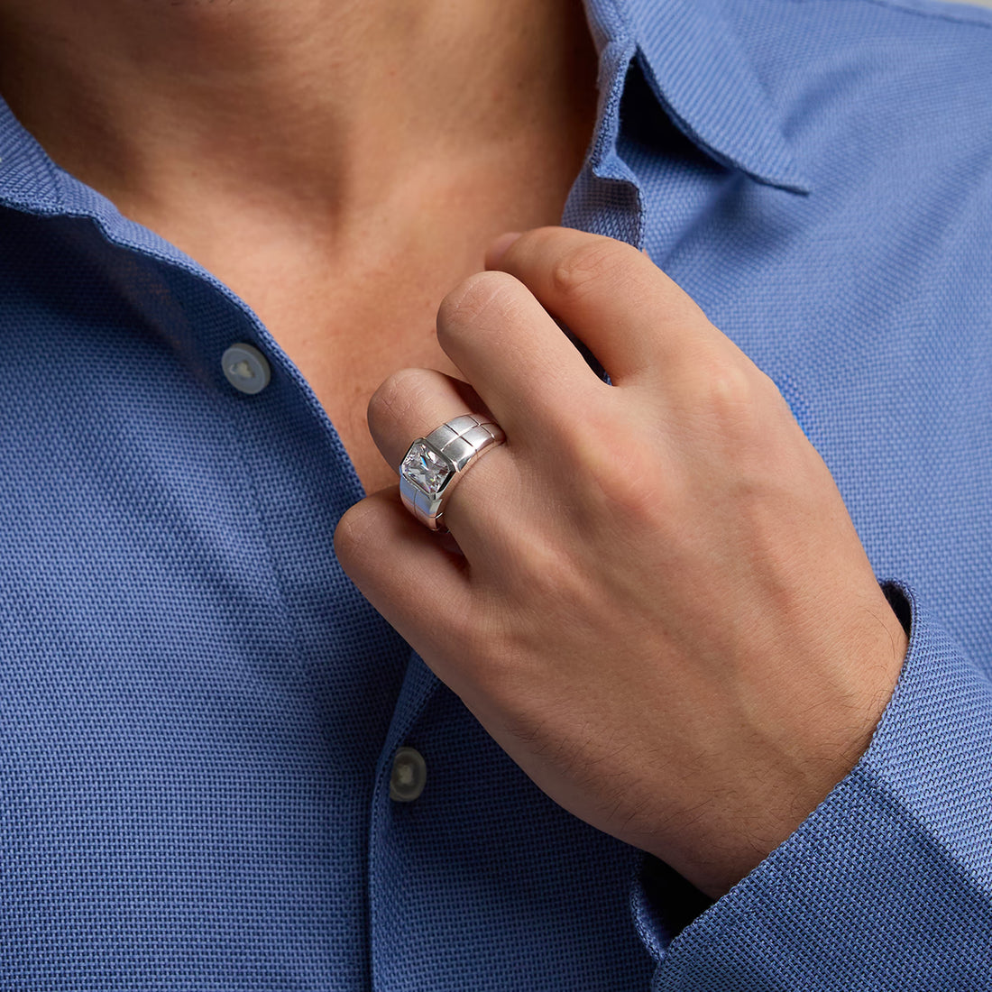 Sophisticated Men's Radiant Lab Grown Diamond Sandblast Finish Solitaire Wedding Band