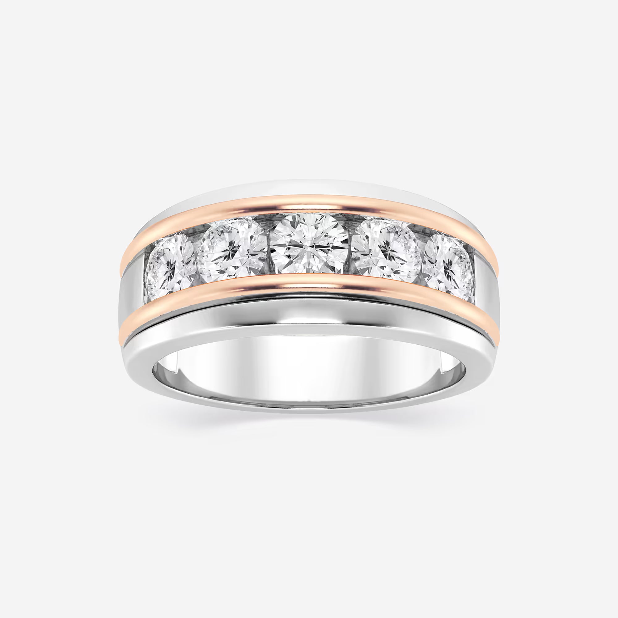 Five Stone Round Lab Grown Diamond Two-Tone Gold Wedding Band