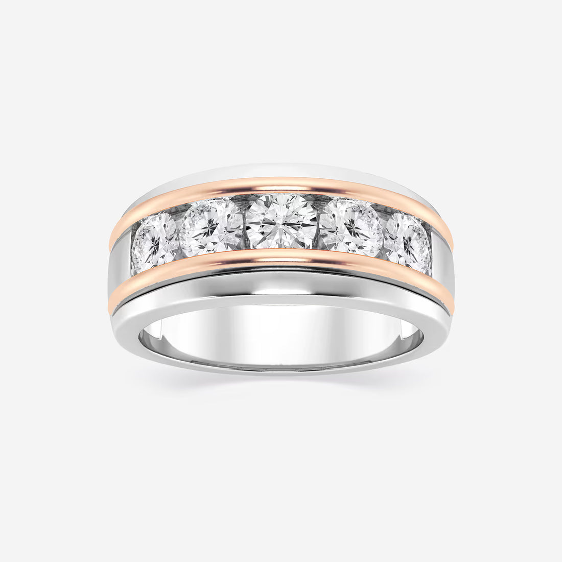 Five Stone Round Lab Grown Diamond Two-Tone Gold Wedding Band
