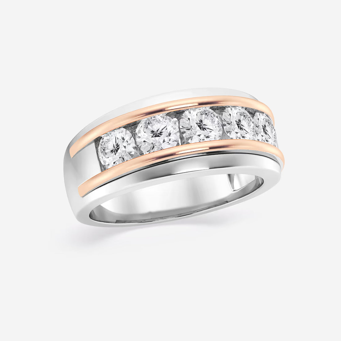 Five Stone Round Lab Grown Diamond Two-Tone Gold Wedding Band