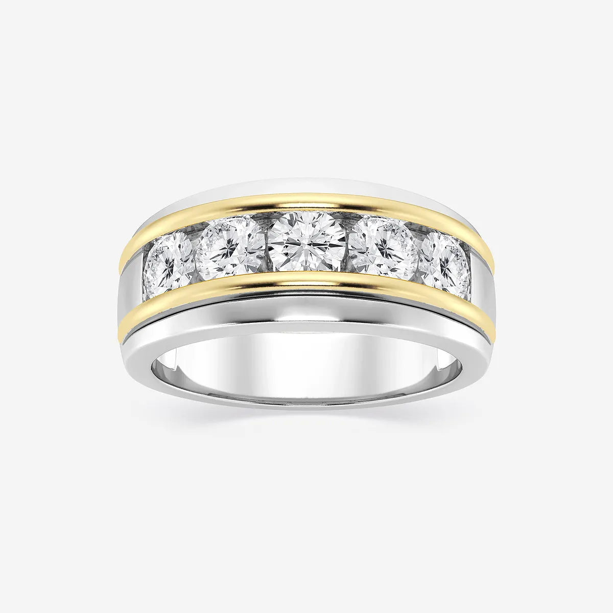 Five Stone Round Lab Grown Diamond Two-Tone Gold Wedding Band