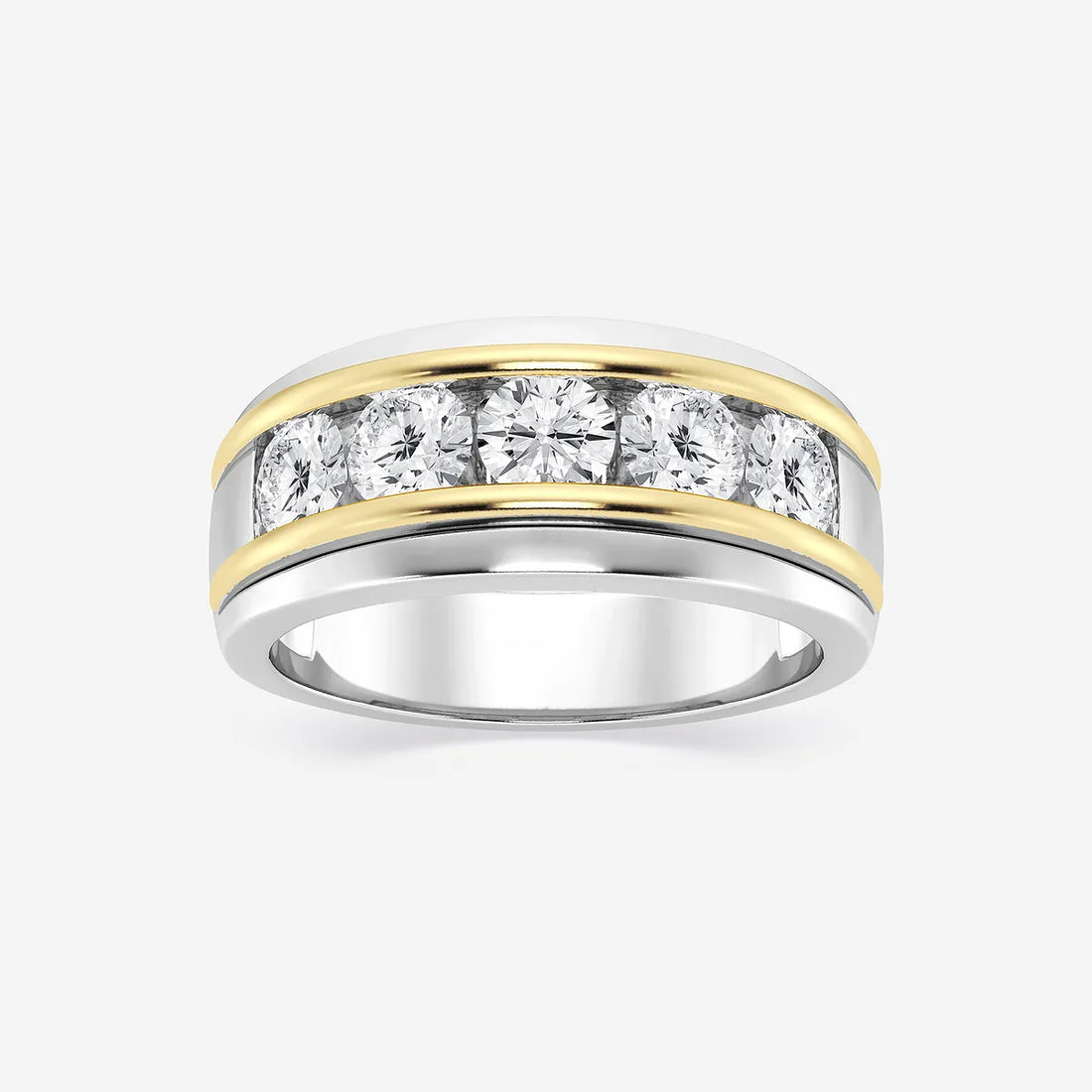 Five Stone Round Lab Grown Diamond Two-Tone Gold Wedding Band