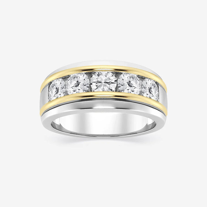 Five Stone Round Lab Grown Diamond Two-Tone Gold Wedding Band
